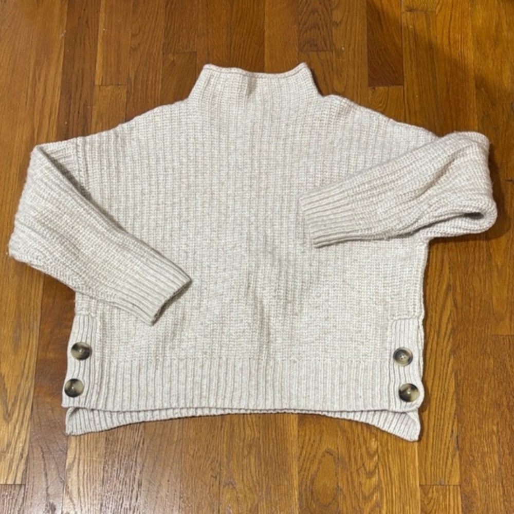Madewell Cream Turtleneck Sweater with Buttons Size XL
